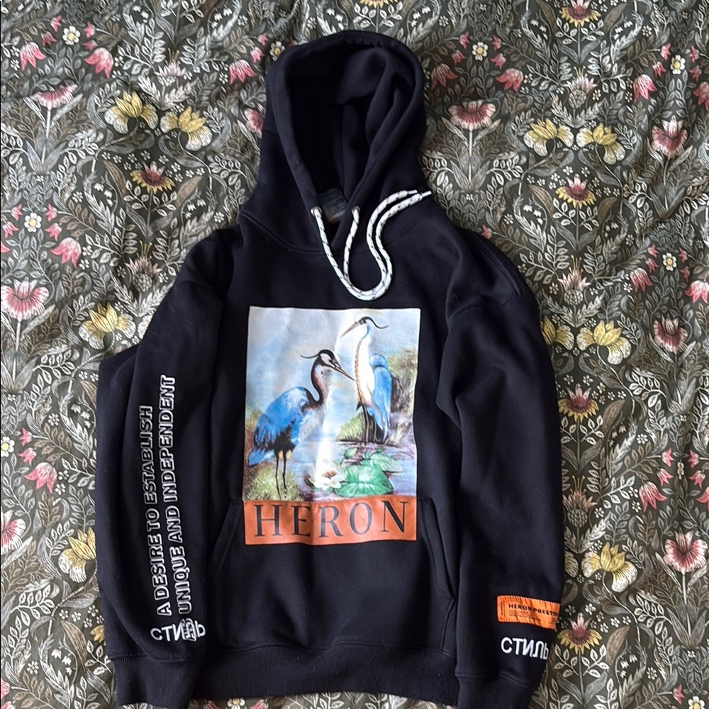 Heron Preston Black Hoodie with Heron Graphic